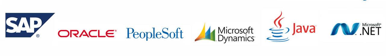 SAP, Oracle, PeopleSoft, Microsoft AX, Dynamics, Java, .NET